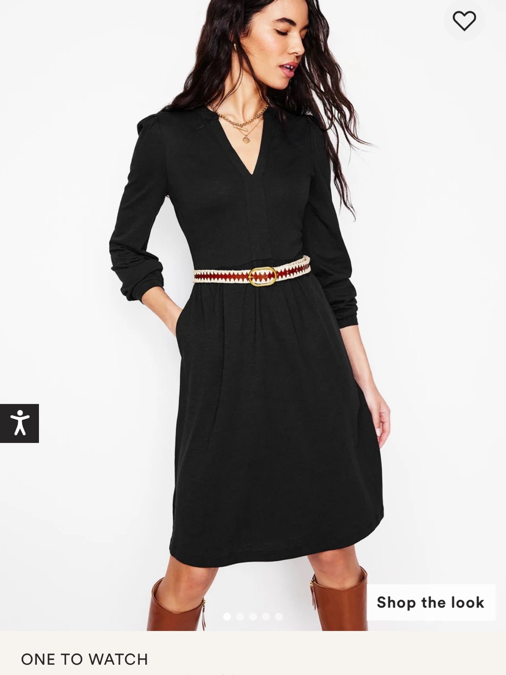 Boden Black Long-Sleeve Smocked-Waist Dress